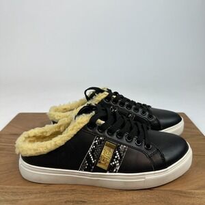 Womens Roberto Cavalli Class Faux Shearling Lined Black Mule Sneakers Size EU 39